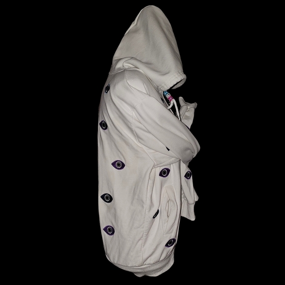 Lola + The Boys Evil Eye Hoodie Womens White Beaded Embroidered Zip Sz M - Picture 6 of 16